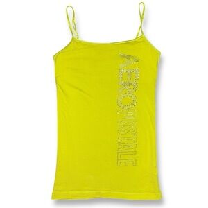 Y2K Vintage Lime Green Yellow Aeropostale Rhinestone Beaded Logo Cami Top